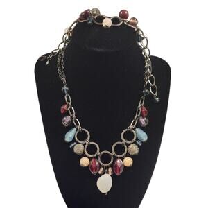 Premier Designs Necklace Art Glass Swirl Gun Metal Bohemian Charm Bead